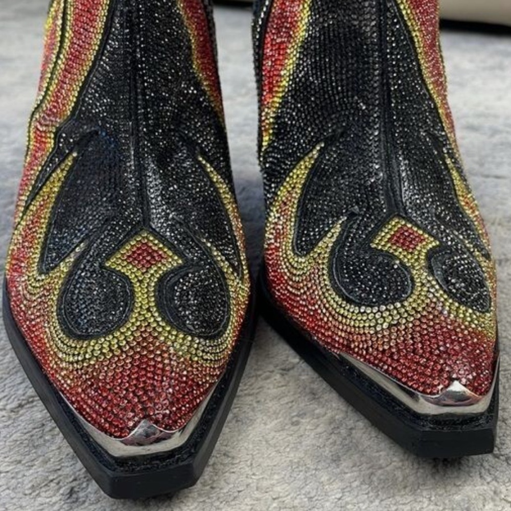 Club Exx Dolls Kill Rhinestone Fire ‘SHERIFF SHINE’ Cowboy Boots NEW 10/9 - Picture 5 of 9